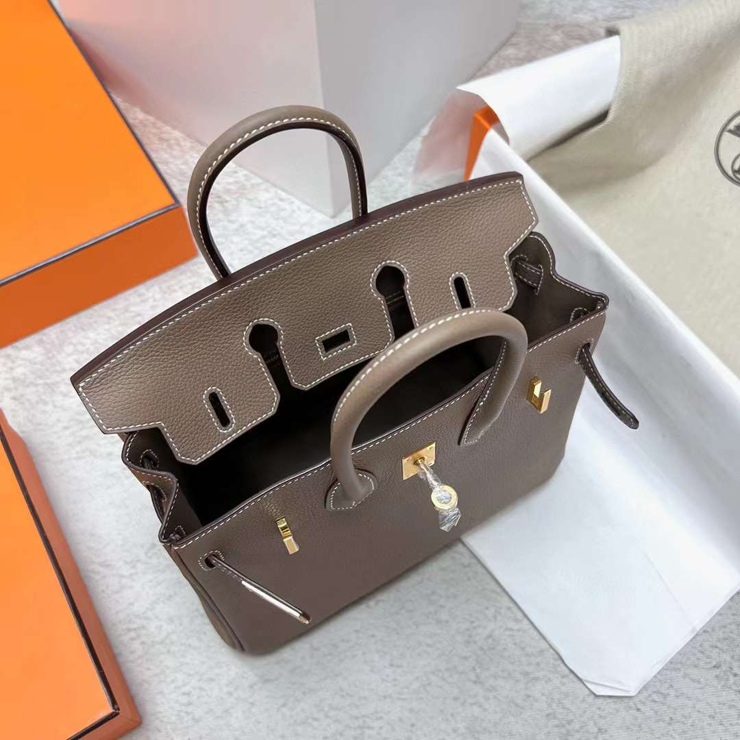 Hermès（爱马仕）Birkin 铂金包 Togo皮 原厂进口小牛皮 Ck18 大象灰 金扣 25cm 全手工蜡线缝制 Ghw