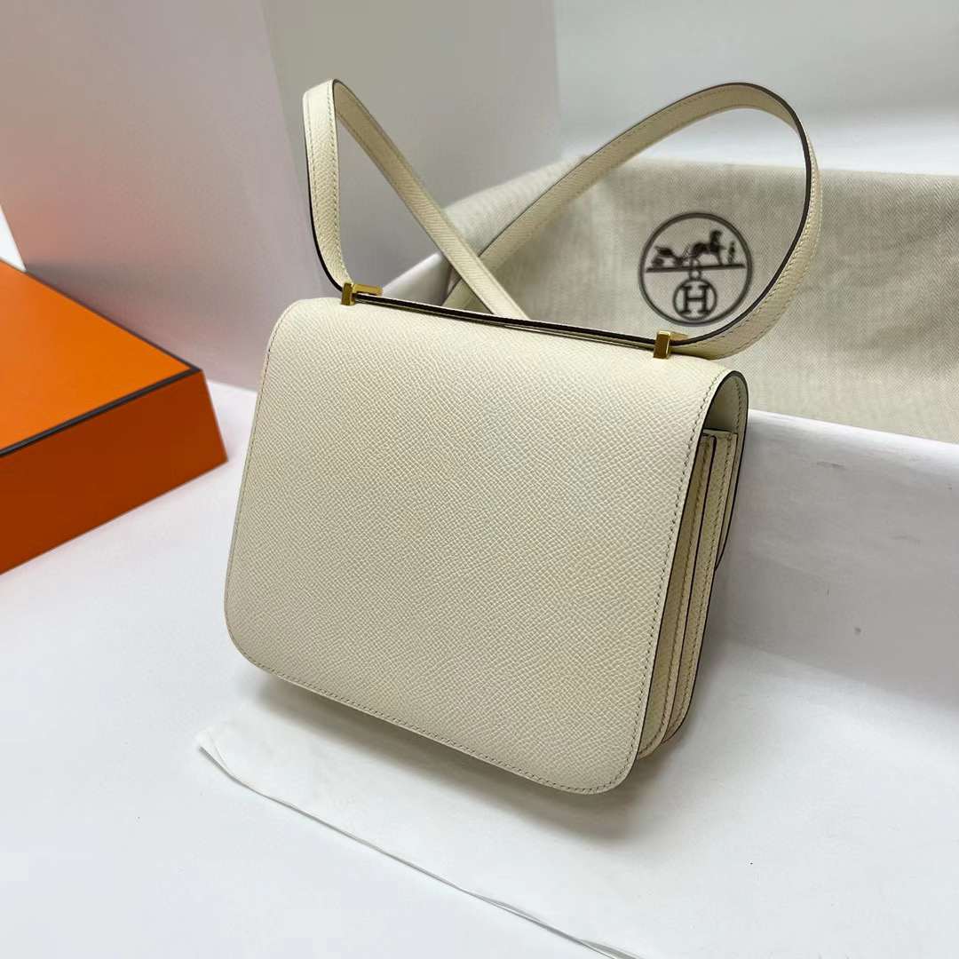 Hermès（爱马仕）Constance 空姐包 Epsom I2 奶油白 金扣 19cm 全手工蜡线缝制 Ghw