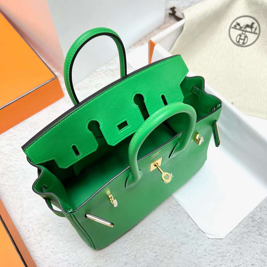 Hermès（爱马仕）Birkin 铂金包 Swift皮 K1 竹子绿 金扣 25cm 全手工蜡线缝制 Ghw