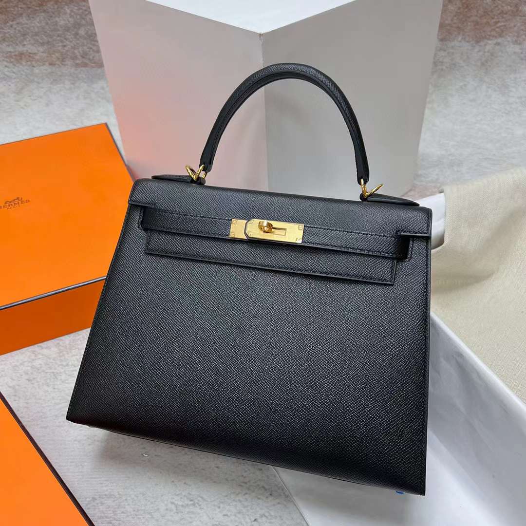 Hermès（爱马仕）Kelly 凯莉包 Epsom Ck89 黑色 金扣 28cm 全手工蜡线缝制 Ghw