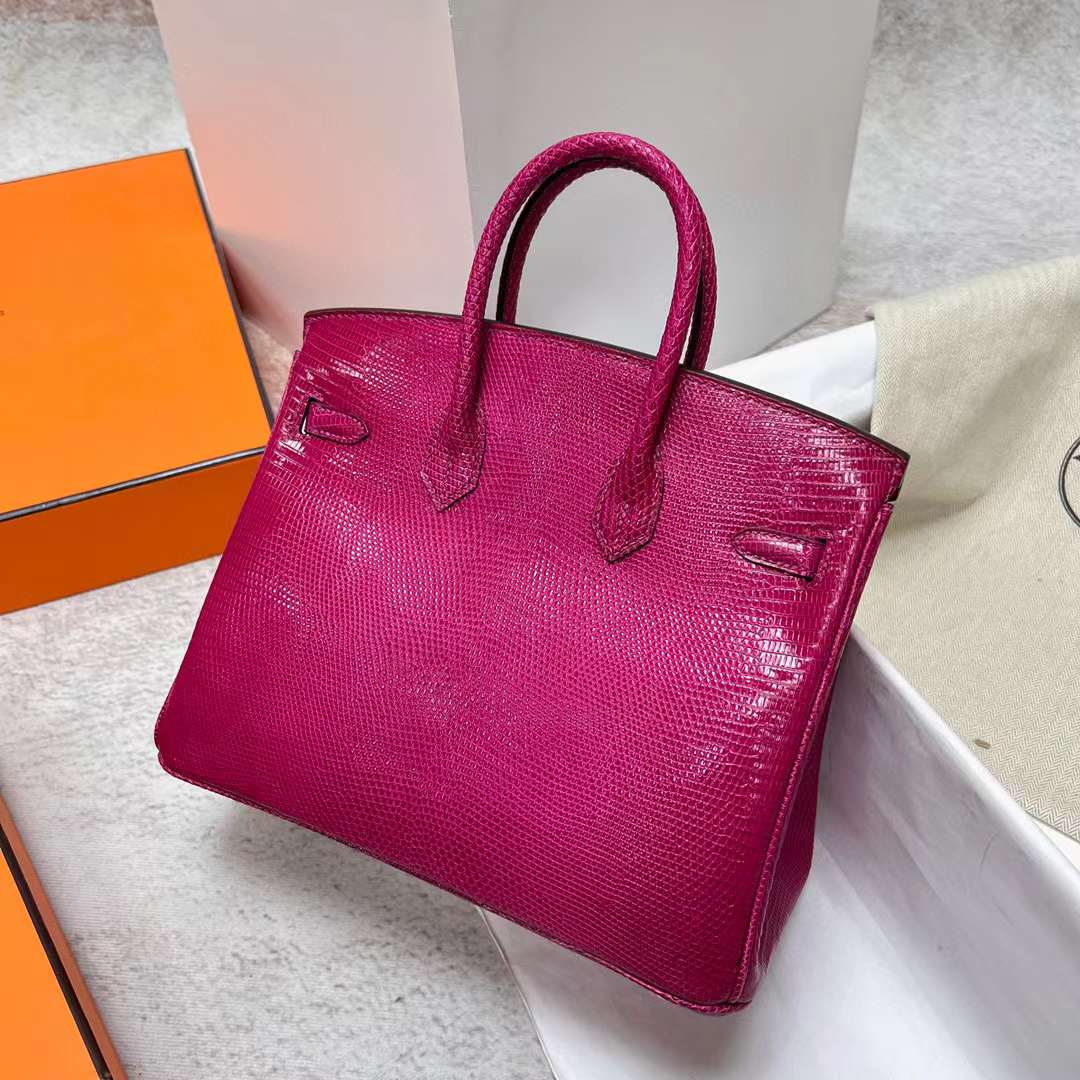 Hermès（爱马仕）Birkin 铂金包 Lizard 进口蜥蜴皮 L3 玫瑰紫 金扣 25cm 全手工蜡线缝制 Ghw