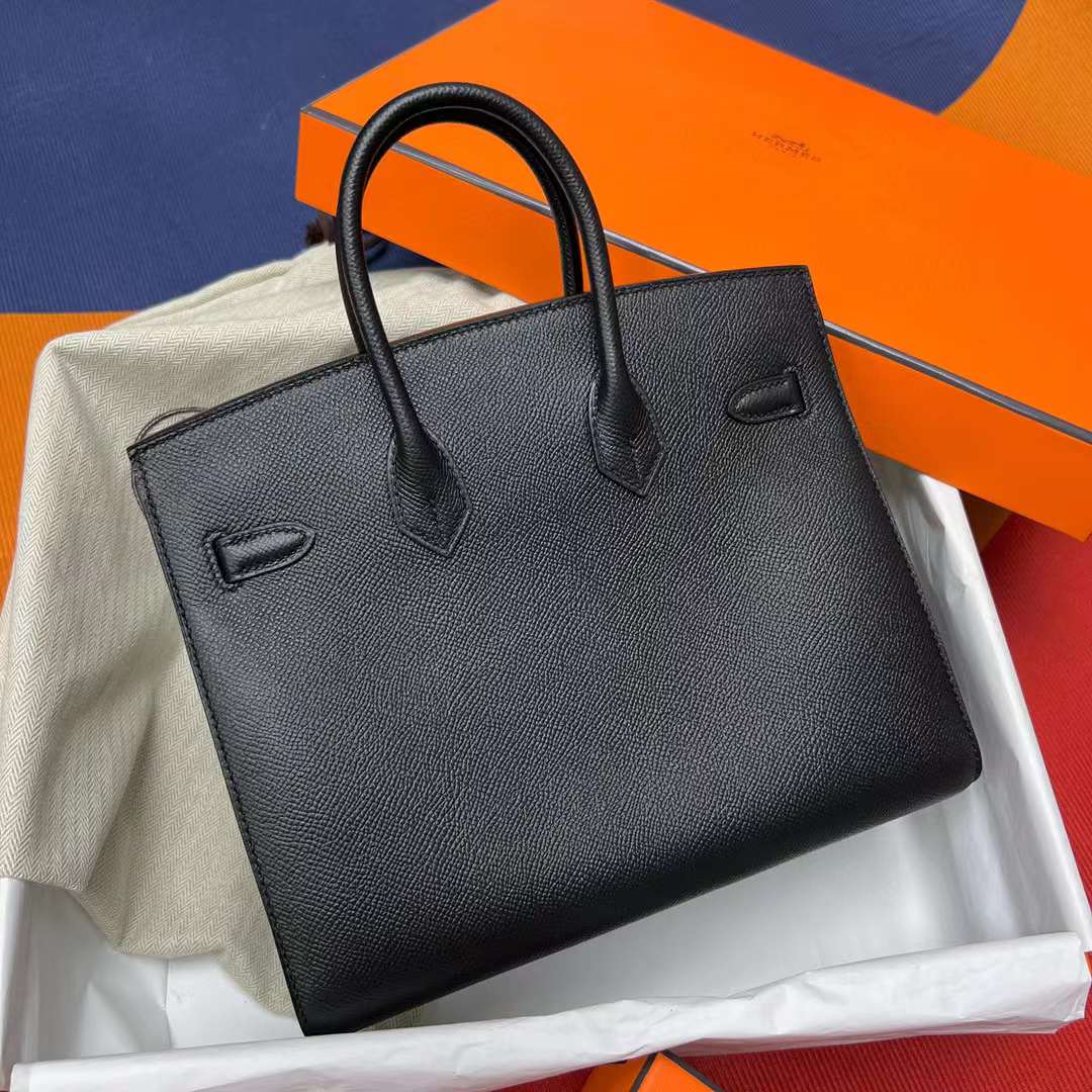 Hermès（爱马仕）Birkin 铂金包 Sellier Epsom Ck89 黑色 银扣 25cm 全手工蜡线缝制 Phw