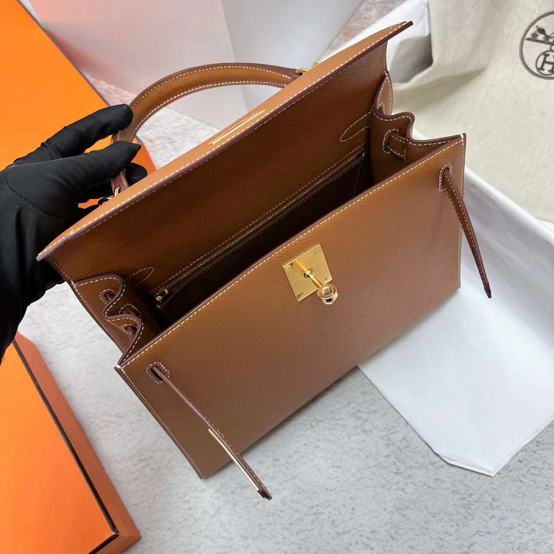Hermès（爱马仕）Kelly 凯莉包 Epsom Ck37 金棕色 金扣 28cm 全手工蜡线缝制 Ghw