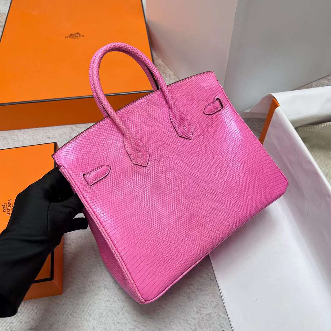 Hermès（爱马仕）Birkin 铂金包 Lizard 进口蜥蜴皮 芭比粉 银扣 25cm 全手工蜡线缝制 Phw