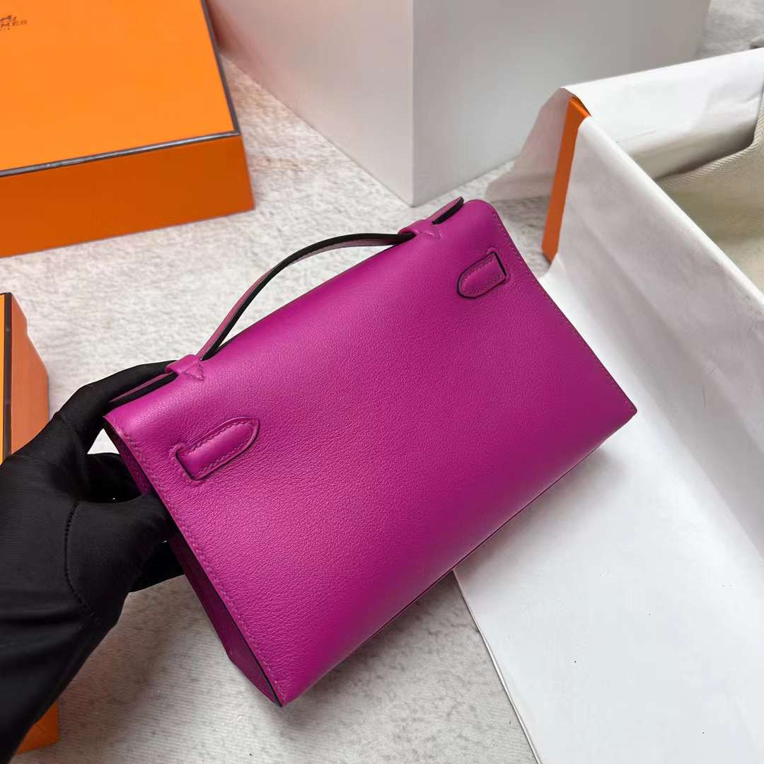 Hermès（爱马仕）Mini Kelly Pochette Swift L3 玫瑰紫 银扣 22cm 全手工蜡线缝制 Phw