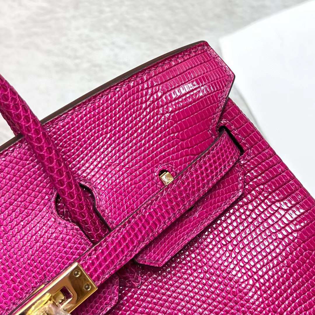 Hermès（爱马仕）Birkin 铂金包 Lizard 进口蜥蜴皮 L3 玫瑰紫 金扣 25cm 全手工蜡线缝制 Ghw