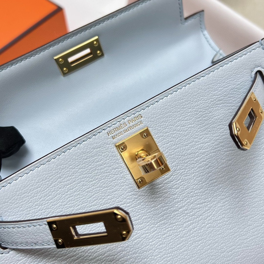 Hermès（爱马仕）Mini kelly 迷你凯莉 chevre 山羊皮 T0 雾蓝色 金扣 GHW 19cm 顶级手缝