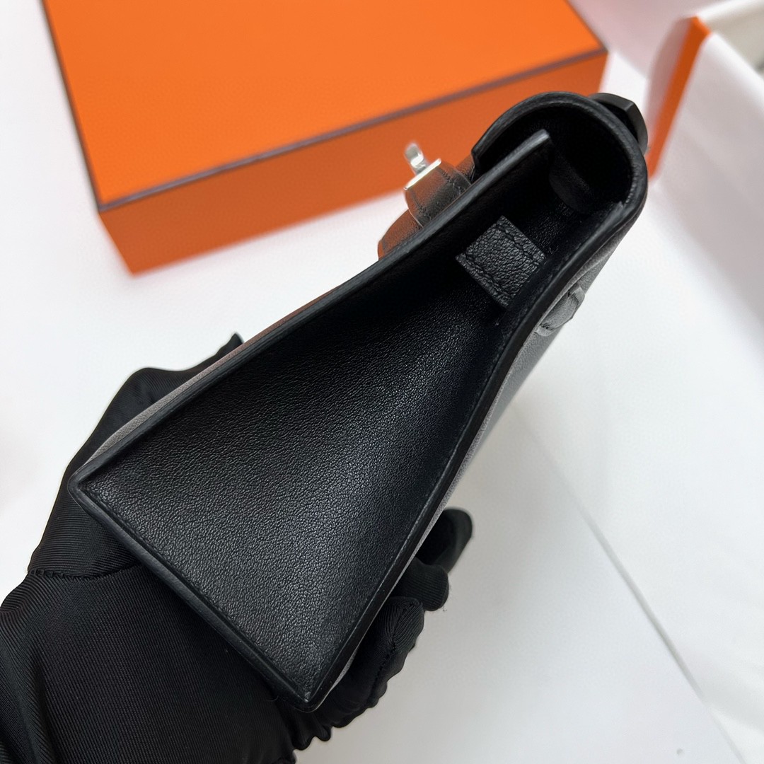 Hermès（爱马仕）Mini Kelly pochette Swift ck89 黑色 Noir 银扣 PHW 22cm 顶级手缝