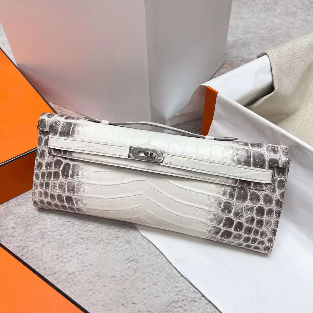 Hermès（爱马仕）Kelly cut 雾面鳄鱼皮 Himalayan 喜马拉雅 31cm 全手工蜡线缝制 Phw