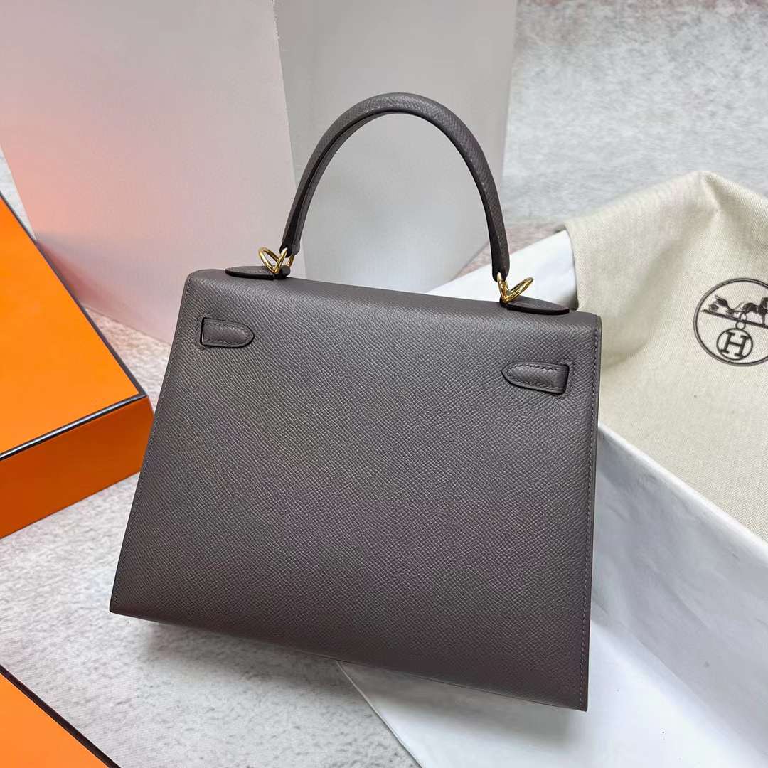 Hermès（爱马仕）Kelly 凯莉包 Epsom 8F 锡器灰 金扣 25cm 全手工蜡线缝制 Ghw
