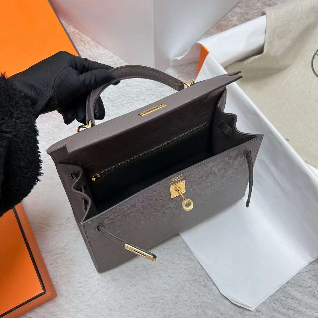 Hermès（爱马仕）Kelly 凯莉包 Epsom 8F 锡器灰 金扣 25cm 全手工蜡线缝制 Ghw
