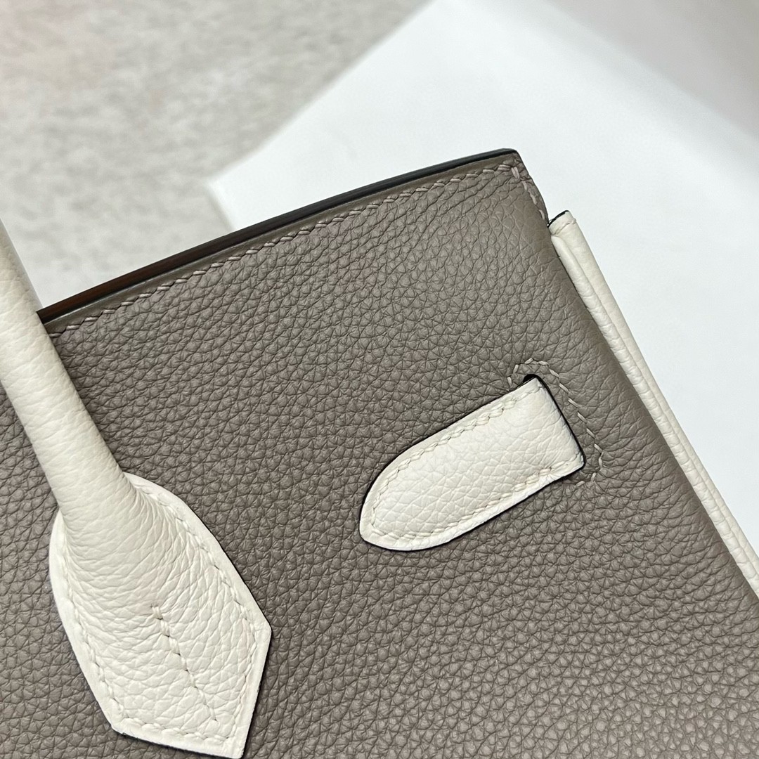 Hermès（爱马仕）Birkin 铂金包 togo 小牛皮 沥青灰 拼 奶油白 金扣 GHW 马蹄印 30cm 顶级手缝