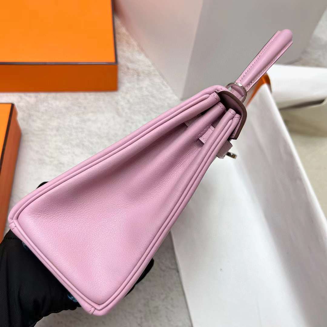 Hermès（爱马仕）Kelly 凯莉包 Swift X9 锦葵紫 银扣 25cm 全手工蜡线缝制 Phw