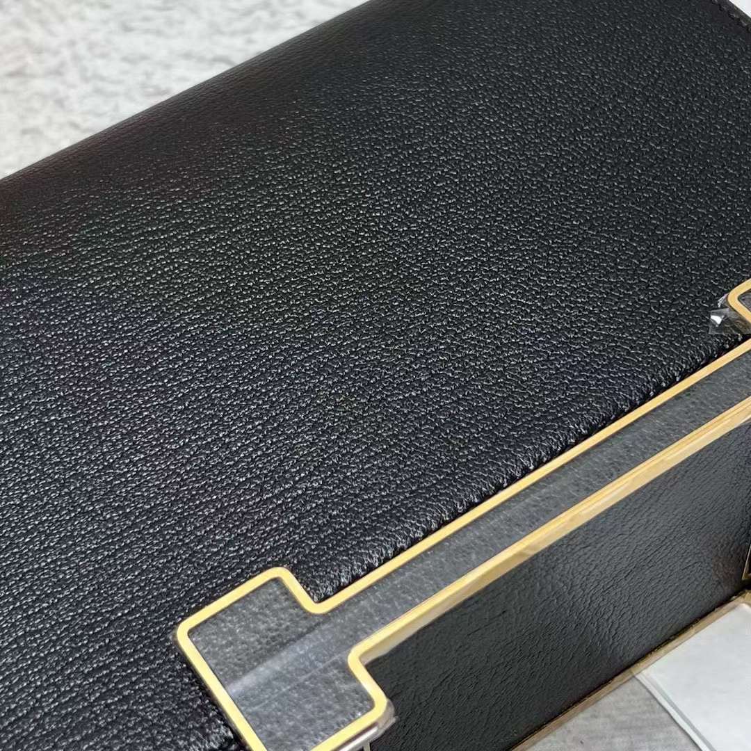 Hermès（爱马仕）Geta 木屐包 Chevre 进口山羊皮 Ck89 黑色 金扣 20cm 全手工蜡线缝制 Ghw