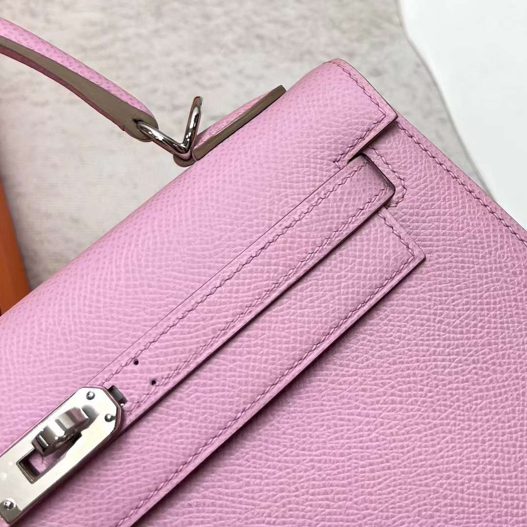 Hermès（爱马仕）Kelly 凯莉包 Epsom 09 梦幻粉紫 银扣 25cm 全手工蜡线缝制 Phw