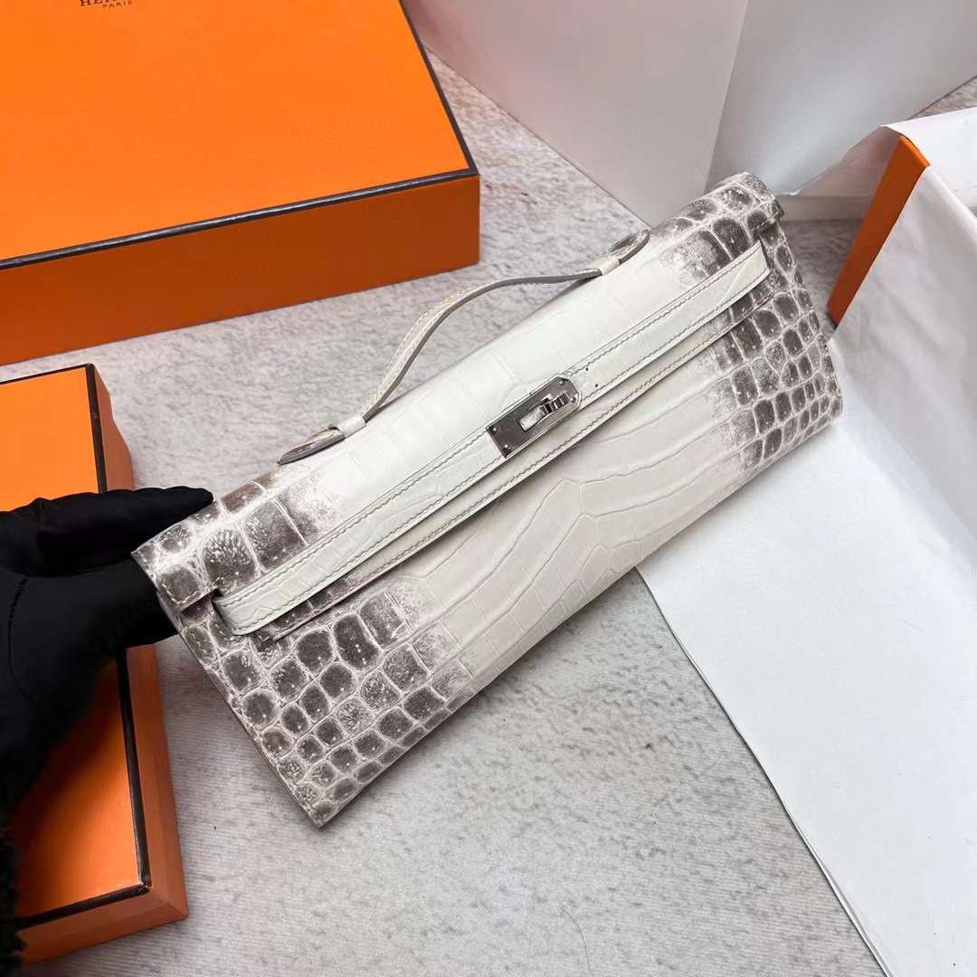 Hermès（爱马仕）Kelly cut 雾面鳄鱼皮 Himalayan 喜马拉雅 31cm 全手工蜡线缝制 Phw