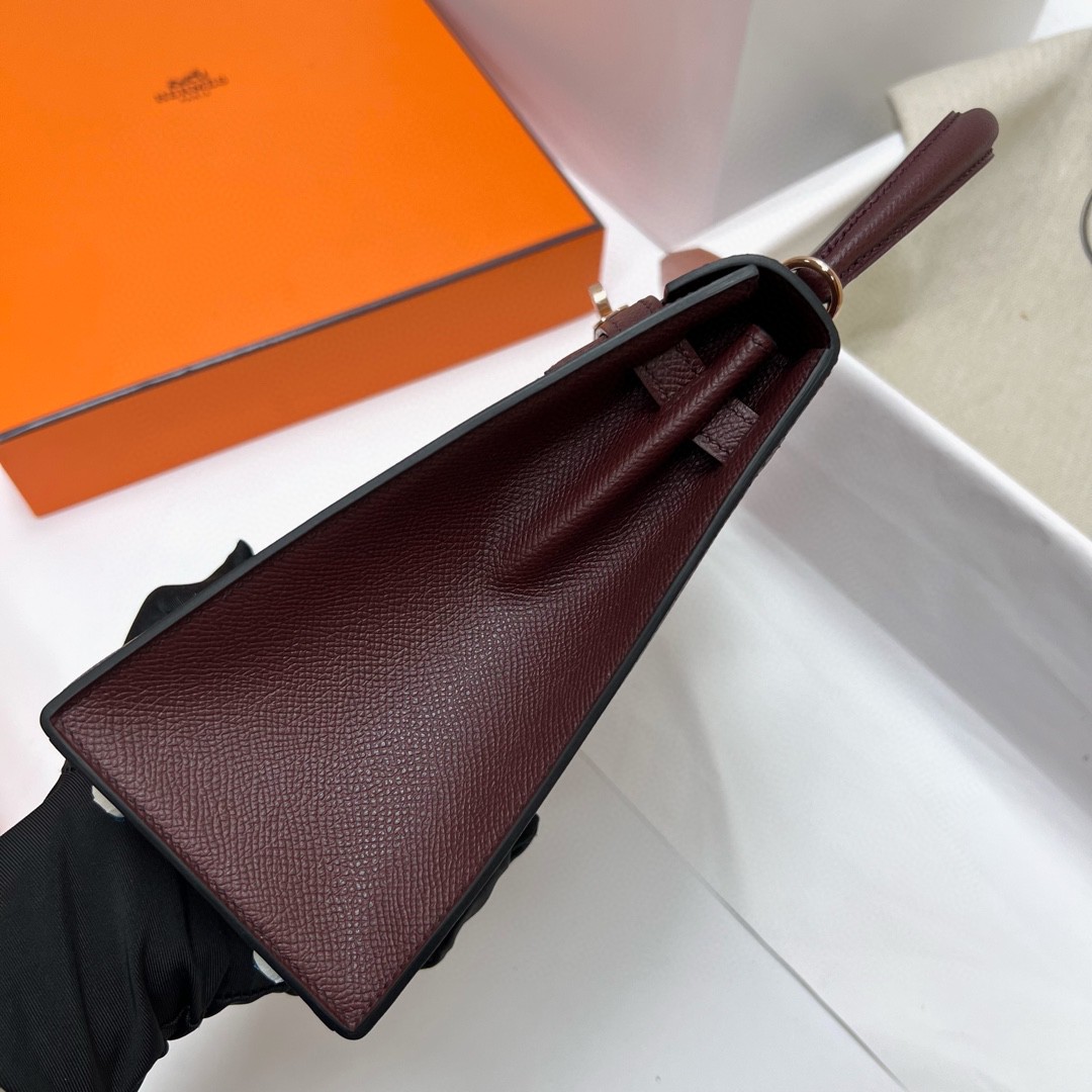 Hermès（爱马仕）Kelly 凯莉包 Epsom 掌纹皮 ck57 波尔多酒红 Bordeaux 玫瑰金扣 Rose gold 25cm 顶级手缝