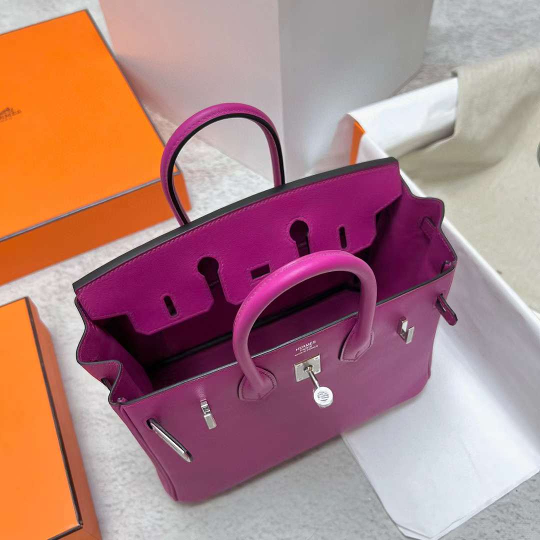 Hermès（爱马仕）Birkin 铂金包 Swift L3 玫瑰紫 银扣 25cm 全手工蜡线缝制 Phw
