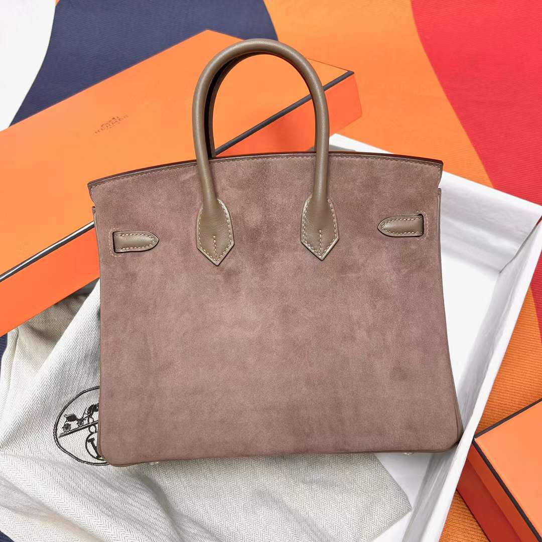 Hermès（爱马仕）Birkin 铂金包 Suede 拼 Swift Ck18 大象灰 银扣 25cm 全手工蜡线缝制 Phw