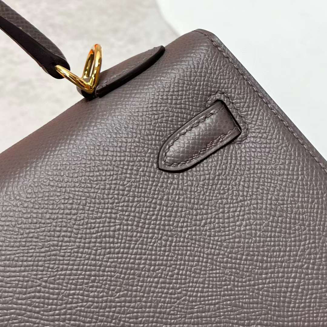 Hermès（爱马仕）Kelly 凯莉包 Epsom 8F 锡器灰 金扣 25cm 全手工蜡线缝制 Ghw