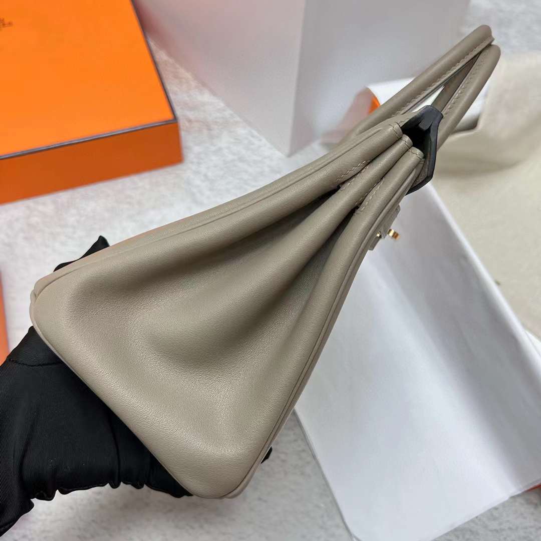 Hermès（爱马仕）Birkin 铂金包 Swift M8 沥青灰 金扣 25cm 全手工蜡线缝制 Ghw