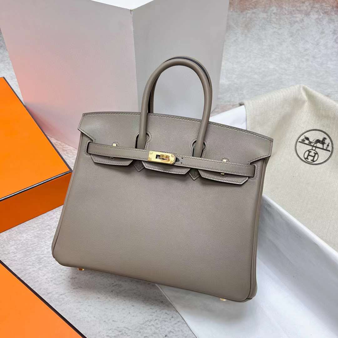 Hermès（爱马仕）Birkin 铂金包 Swift M8 沥青灰 金扣 25cm 全手工蜡线缝制 Ghw