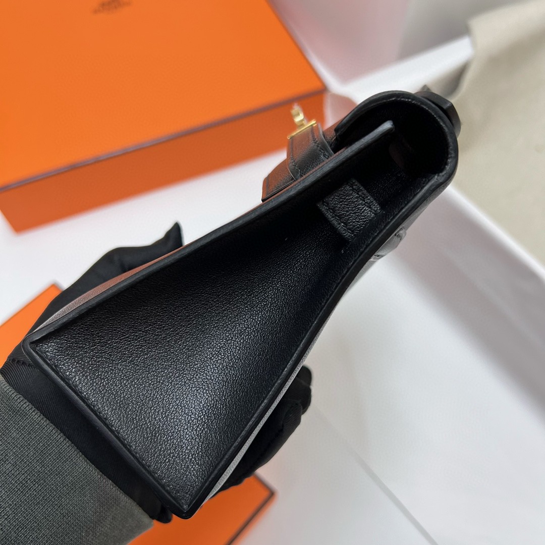 Hermès（爱马仕）Mini Kelly pochette Swift ck89 黑色 Noir 金扣 Ghw 22cm 顶级手缝