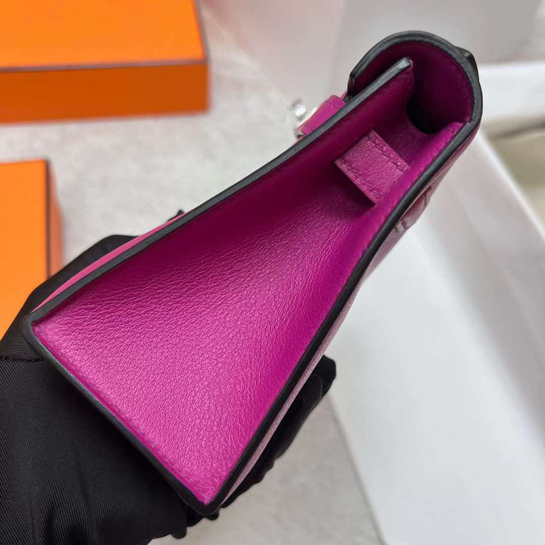 Hermès（爱马仕）Mini Kelly Pochette Swift L3 玫瑰紫 银扣 22cm 全手工蜡线缝制 Phw