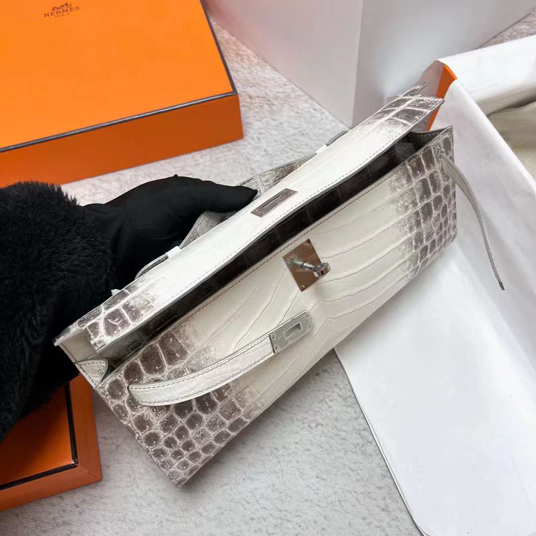 Hermès（爱马仕）Kelly cut 雾面鳄鱼皮 Himalayan 喜马拉雅 31cm 全手工蜡线缝制 Phw