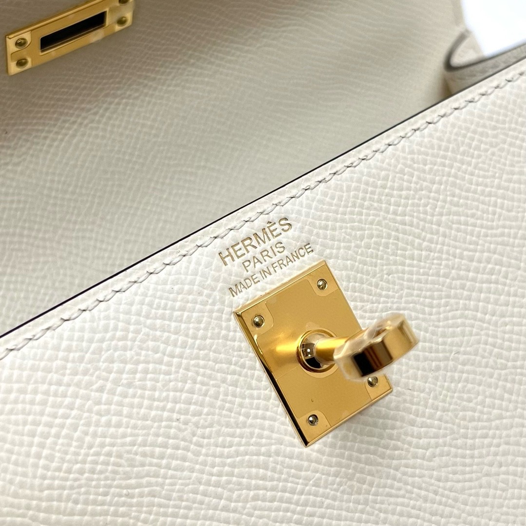 Hermès（爱马仕）Kelly 凯莉包 Epsom 掌纹皮 01 纯白 White 银扣 Phw 25cm 顶级手缝