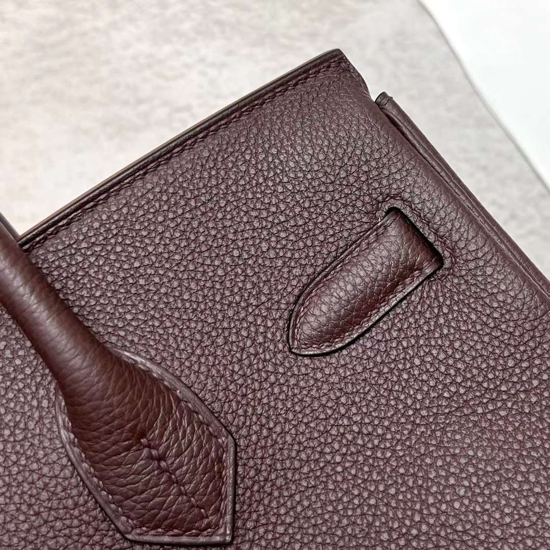 Hermès（爱马仕）Birkin 铂金包 Togo Ck46 乌木色 银扣 30cm 全手工蜡线缝制 Phw