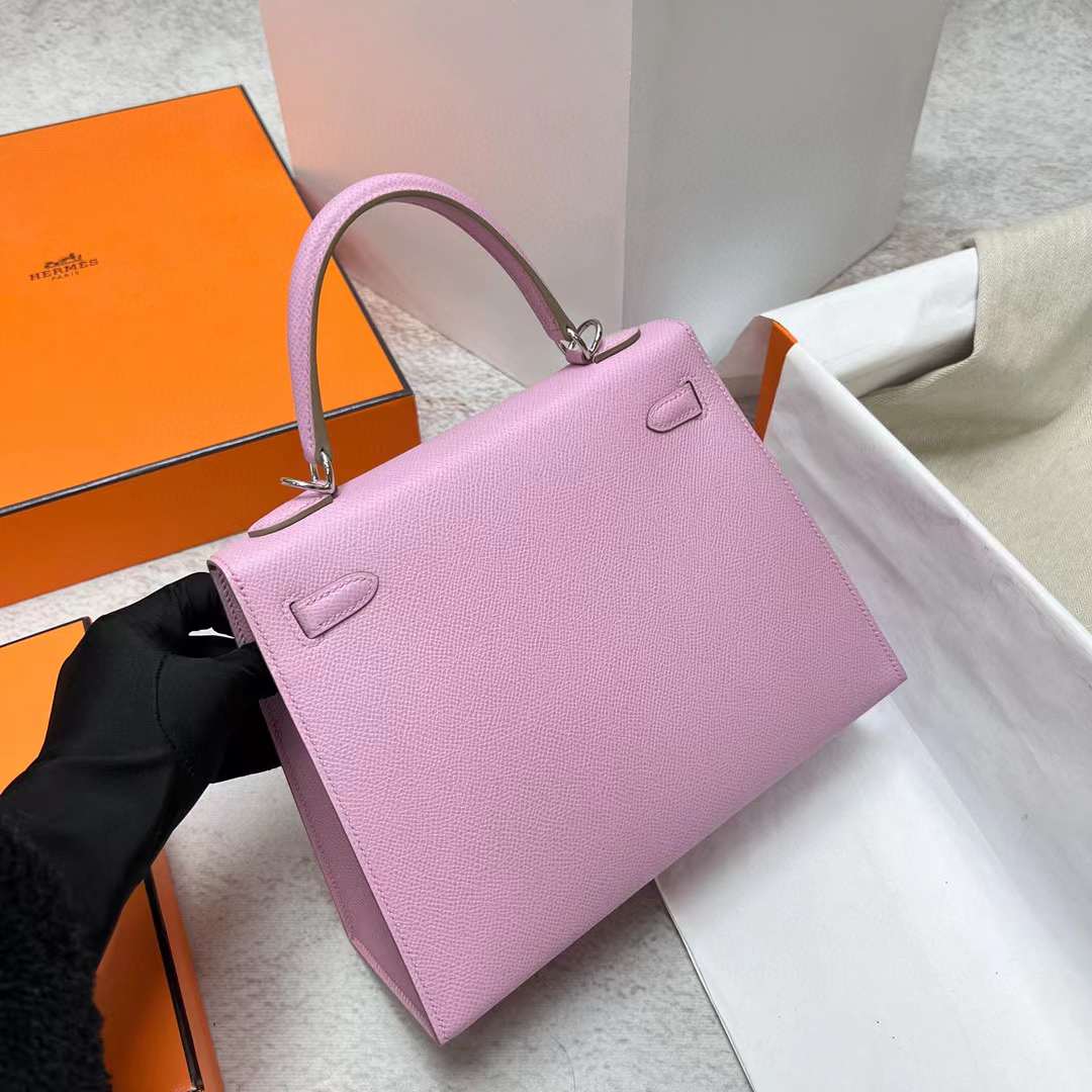 Hermès（爱马仕）Kelly 凯莉包 Epsom 09 梦幻粉紫 银扣 25cm 全手工蜡线缝制 Phw