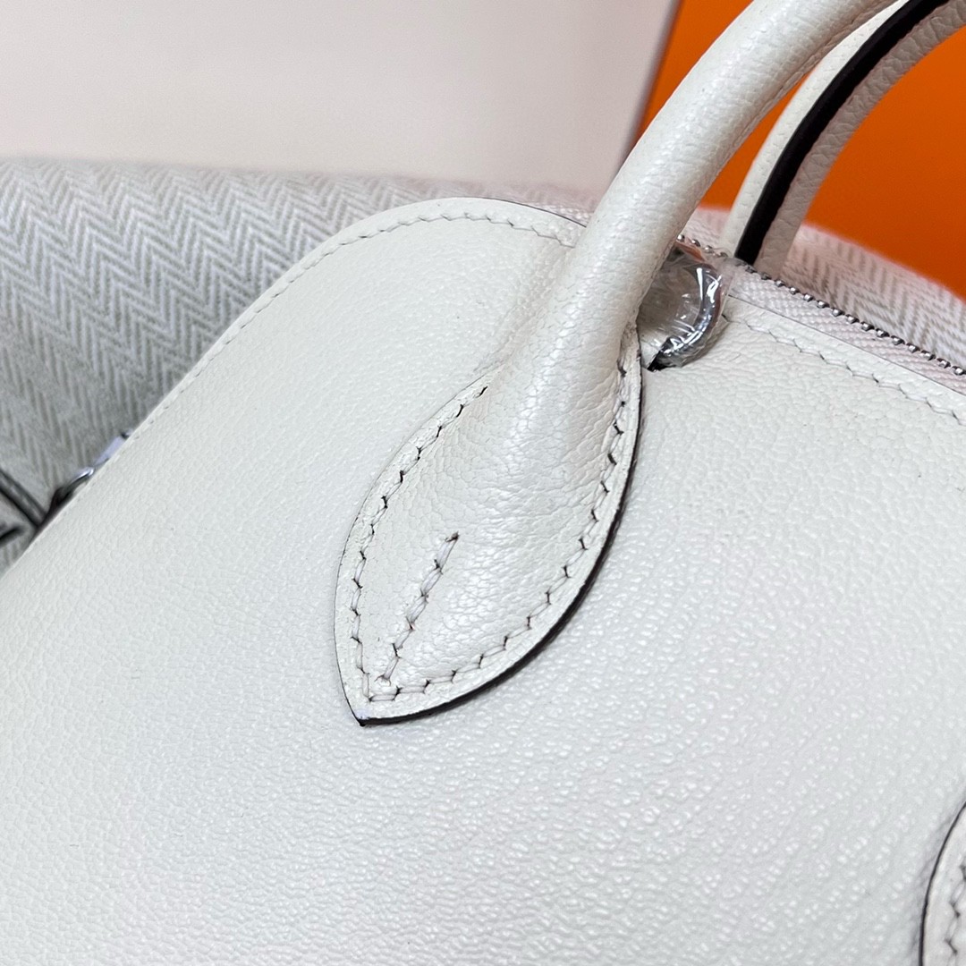 Hermès（爱马仕）Mini bolide 迷你保龄球 Chevre 山羊皮 奶油白 nata 银扣 PHW 19cm 顶级手缝