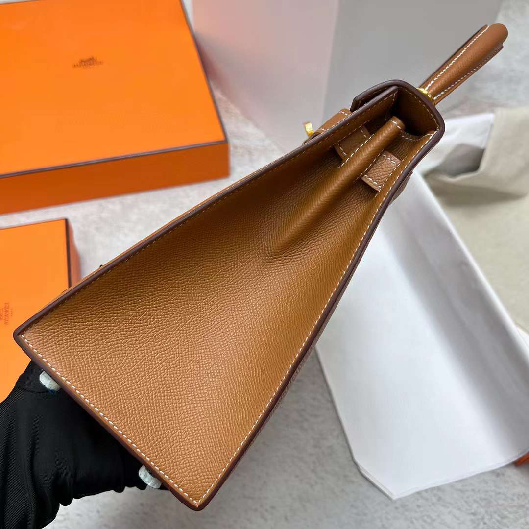 Hermès（爱马仕）Kelly 凯莉包 Epsom Ck37 金棕色 金扣 28cm 全手工蜡线缝制 Ghw