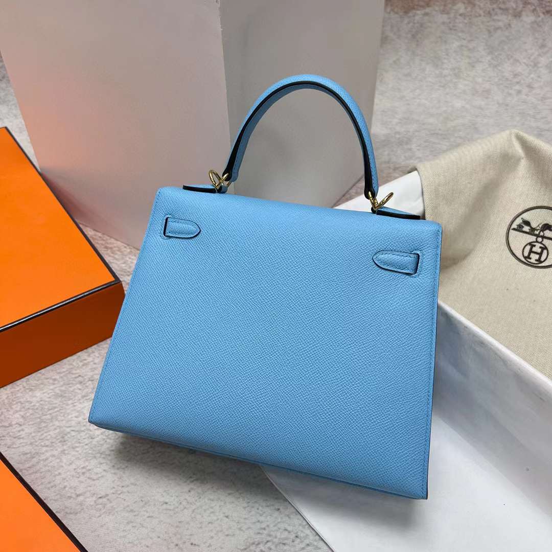 Hermès（爱马仕）Kelly 凯莉包 Epsom 7N 糖果蓝 金扣 25cm 全手工蜡线缝制 Ghw