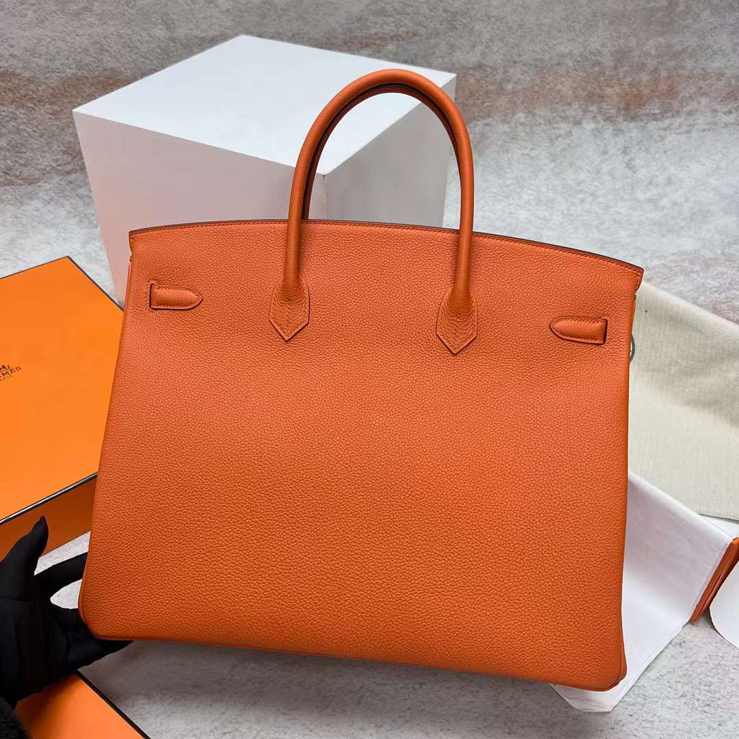 Hermès（爱马仕）Birkin 铂金包 Togo Ck93 橙色 内拼 玫瑰紫 银扣 40cm 全手工蜡线缝制 Phw