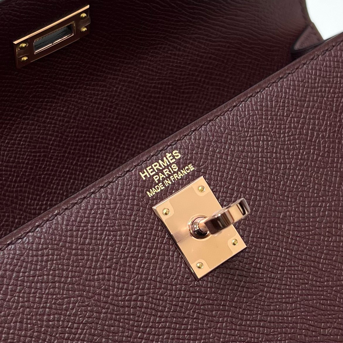 Hermès（爱马仕）Kelly 凯莉包 Epsom 掌纹皮 ck57 波尔多酒红 Bordeaux 玫瑰金扣 Rose gold 25cm 顶级手缝