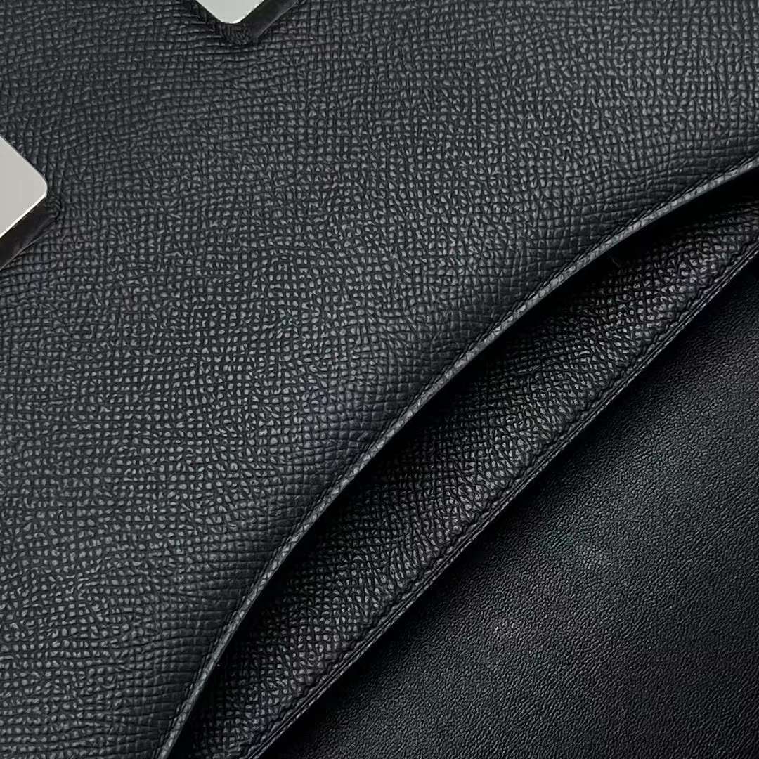 Hermès（爱马仕）Constance 空姐包 Epsom Ck89 黑色 银扣 24cm 全手工蜡线缝制 Phw