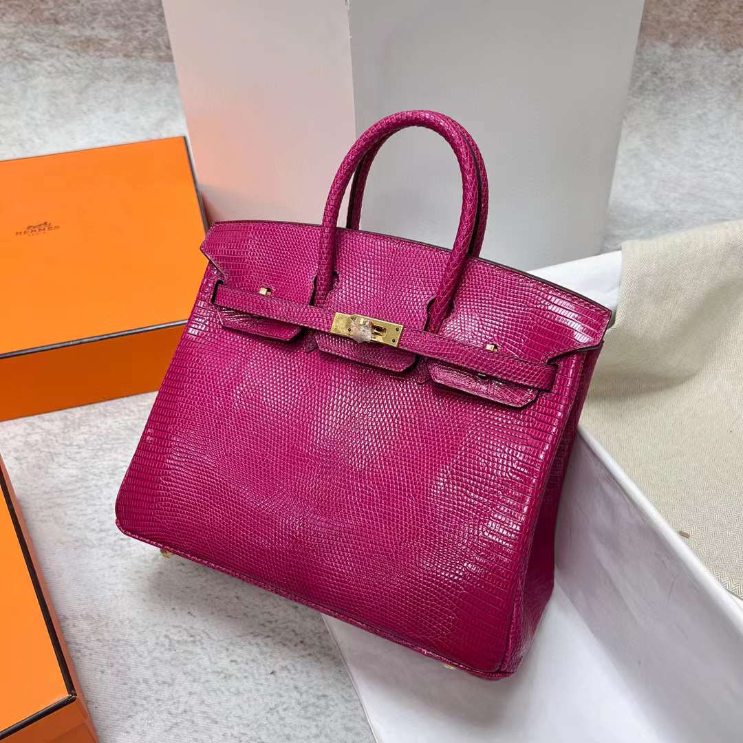 Hermès（爱马仕）Birkin 铂金包 Lizard 进口蜥蜴皮 L3 玫瑰紫 金扣 25cm 全手工蜡线缝制 Ghw