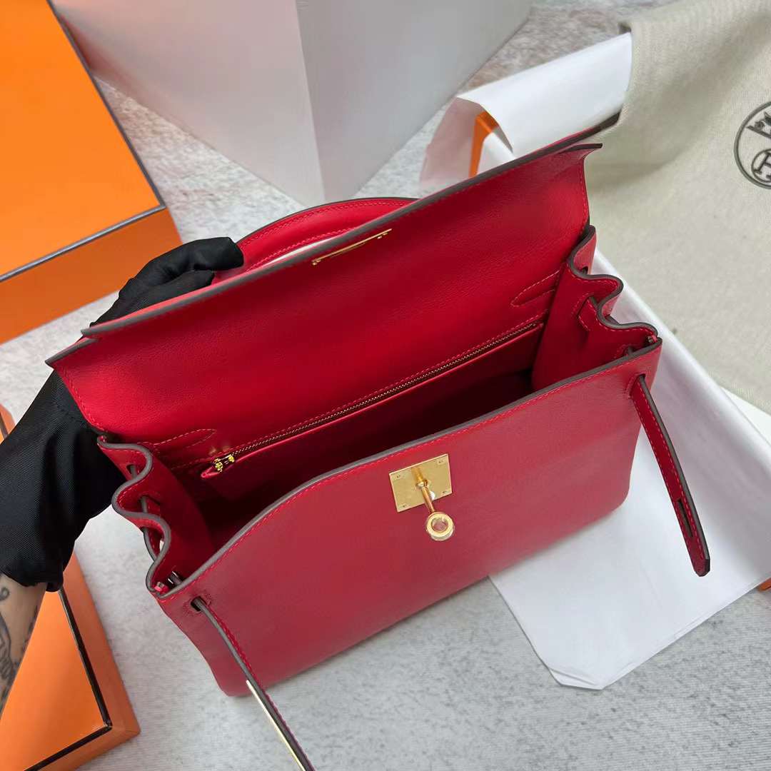 Hermès（爱马仕）Kelly 凯莉包 Swift S3 心红色 金扣 28cm 全手工蜡线缝制 Ghw