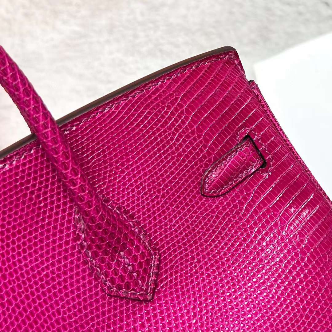 Hermès（爱马仕）Birkin 铂金包 Lizard 进口蜥蜴皮 L3 玫瑰紫 金扣 25cm 全手工蜡线缝制 Ghw