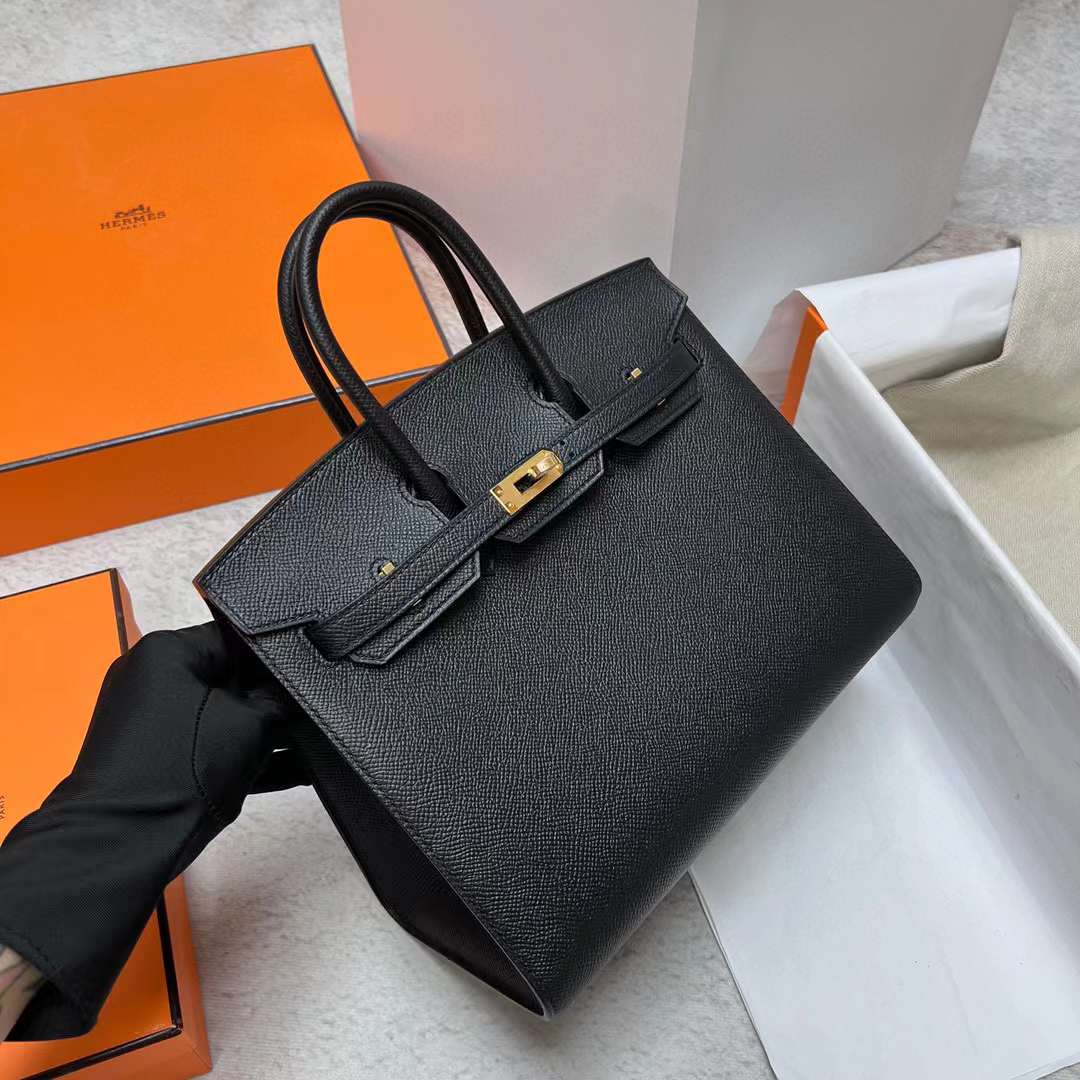 Hermès（爱马仕）Birkin 铂金包 Sellier Epsom Ck89 黑色 金扣 25cm 全手工蜡线缝制 Ghw