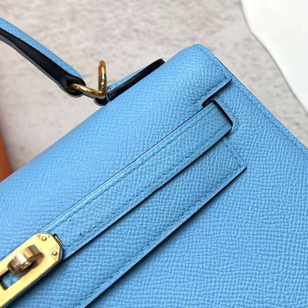 Hermès（爱马仕）Kelly 凯莉包 Epsom 7N 糖果蓝 金扣 25cm 全手工蜡线缝制 Ghw