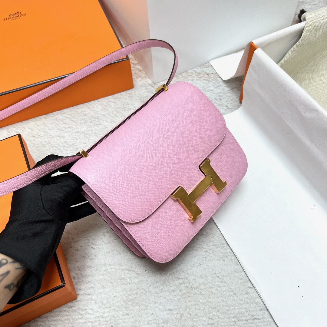 Hermès（爱马仕）Constance 空姐包 Epsom 原厂掌纹皮 x9 锦葵紫 金扣 ＧHW 18cm 顶级手缝