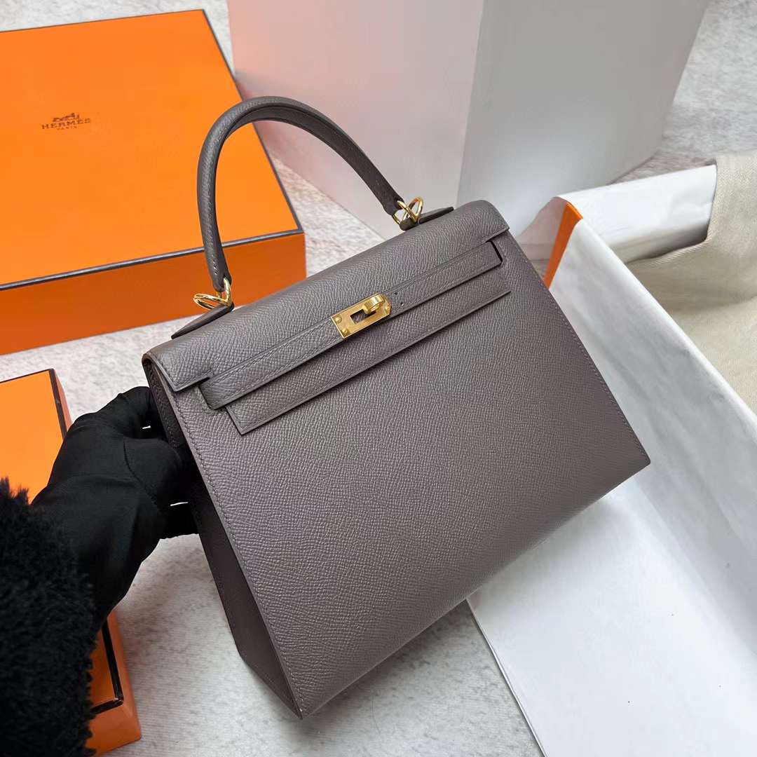 Hermès（爱马仕）Kelly 凯莉包 Epsom 8F 锡器灰 金扣 25cm 全手工蜡线缝制 Ghw