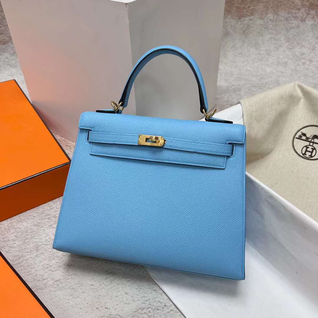 Hermès（爱马仕）Kelly 凯莉包 Epsom 7N 糖果蓝 金扣 25cm 全手工蜡线缝制 Ghw