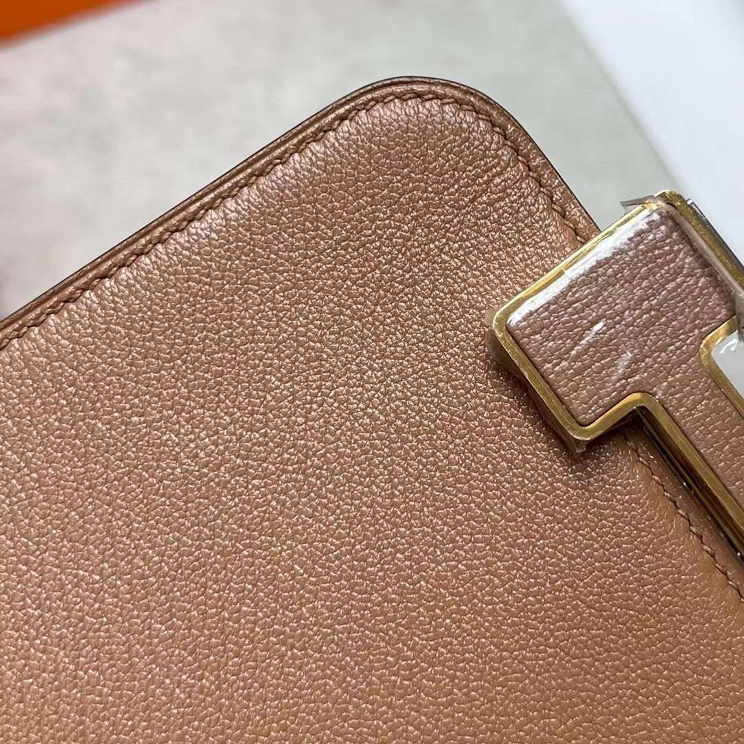 Hermès（爱马仕）Geta 木屐包 Chevre 进口山羊皮 2J 雀木色 金扣 20cm 全手工蜡线缝制 Ghw
