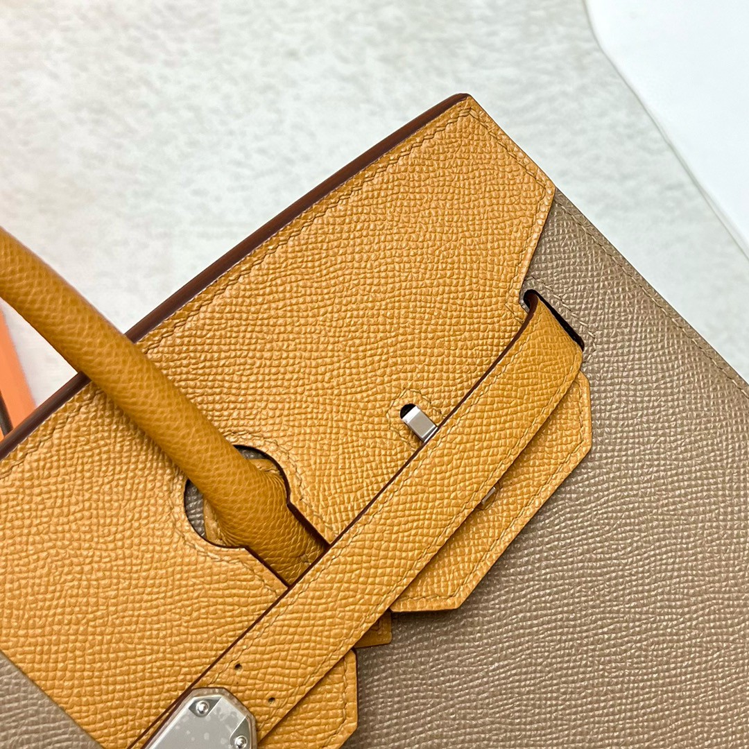Hermès（爱马仕）Birkin 铂金包 Epsom 原厂掌纹皮 芝麻色 拼 大象灰 银扣 Phw 30cm