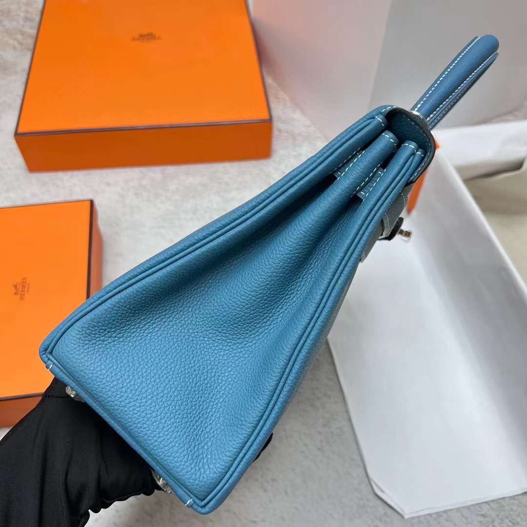 Hermès（爱马仕）Kelly 凯莉包 Togo Ck75 牛仔蓝 银扣 28cm 全手工蜡线缝制 Phw