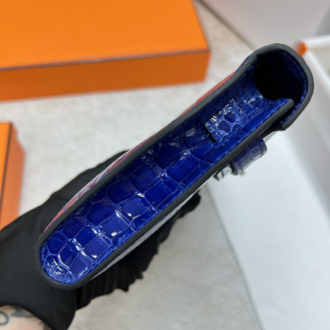 Hermès（爱马仕）Kelly cut Porosus shiny 亮面鳄鱼皮 7T 电光蓝 blue eletric 银扣 PHW 31cm 顶级手缝